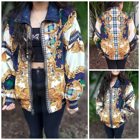 Vintage Baroque Ornate Style Multi Windbreaker 80s - Picture 2 of 8